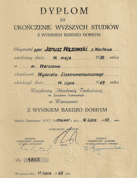 Dyplom ukończenia WAT... Dyplom ukończenia WAT...